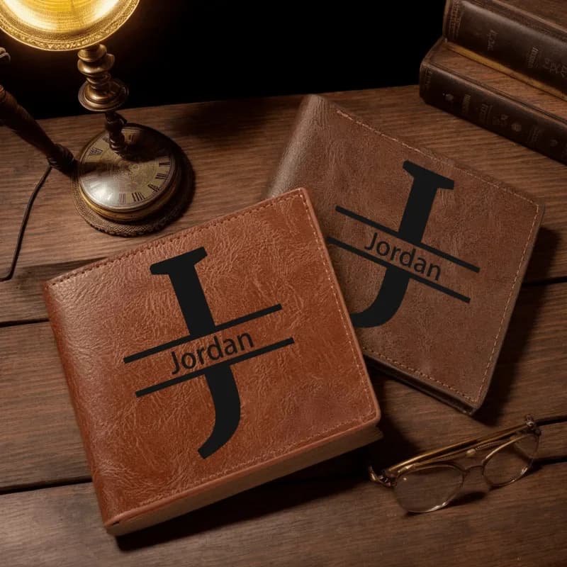 Customizable Men's Wallet with Initials Personalized Gift for Husband Boyfriend Dad-Birthday Anniversary Father's Day Christmas