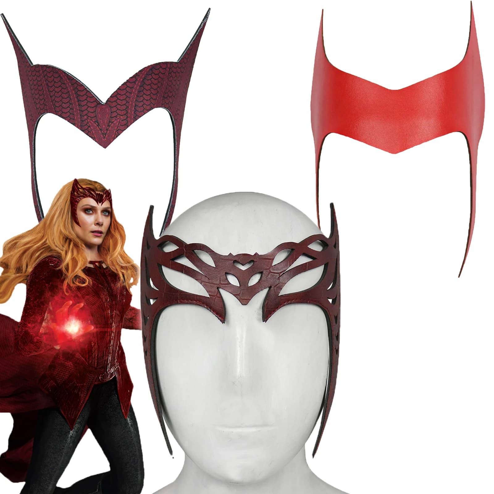 Superhero Scarlet Witch Cosplay Fascia Mask Leather Copricapo Facial Cover Halloween Party for Adult Cosplay Scene Objects