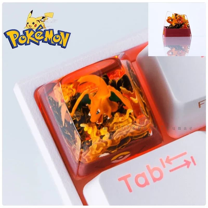 Giappone Anime Pokemon resina personalizzata Micro trasparente KeyCap Charizard Keycaps meccanico creativo Computer tastiera Cap regalo carino