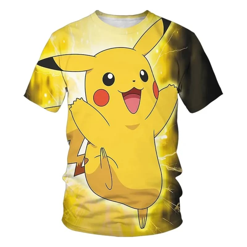 Kids 3D Pikachu T-shirt Pocket Monster Cartoon Short Sleeve Tops Summer Casual Wear