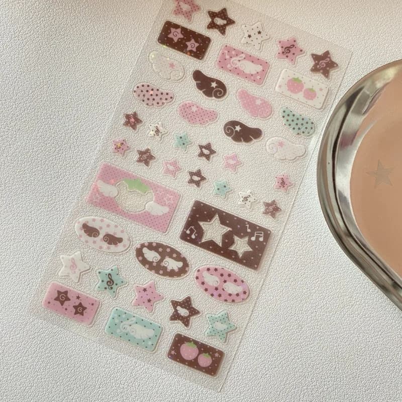 Stile coreano rosa marrone nota musicale fragola stella glitter pellicola adesivi per scrapbooking carino decalcomania deco per diario cassa del telefono
