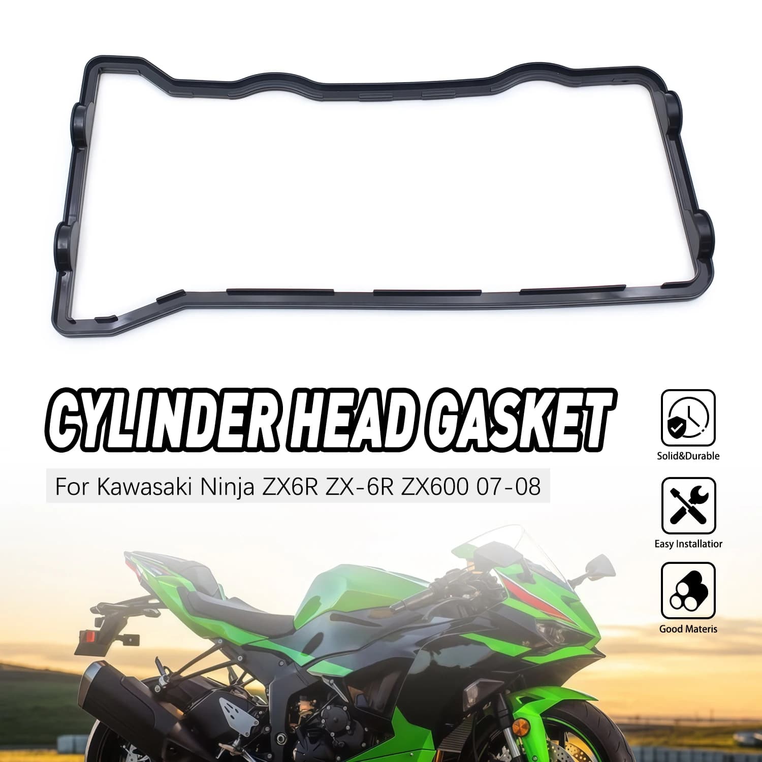 Misura per Kawasaki ZX-6R ZX6R 2007-2008 Gomma Nera Testata Valvola Coperchio Guarnizione di Tenuta Moto 11061-0378
