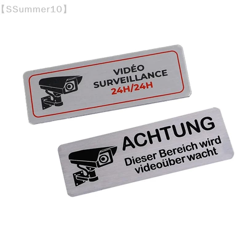 【SSummer10】1 pz. Segnale di avvertimento in alluminio per videosorveglianza con telecamera privata, con adesivo e nastro adesivo【SS】