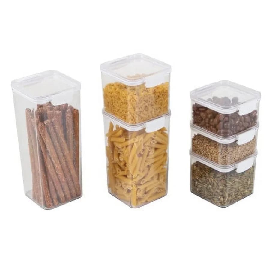 Set di 6 Contenitori per Alimenti con Coperchi Classic Cuisine per Organizzazione di Cucina e Dispensa, Trasparenti, Ideali per Preparazione Pasti
