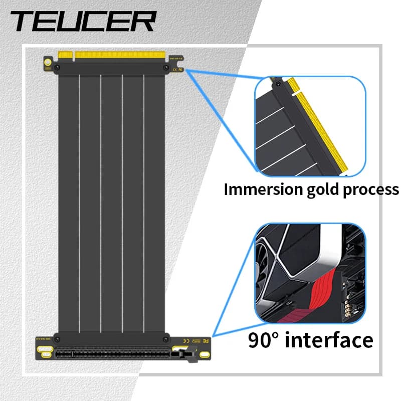 Teucer PCI-E Express 4.0 16X Riser Estensione scheda video Cavo flessibile schermato 90 ° Montaggio GPU Lossless Nero/Bianco per GPU