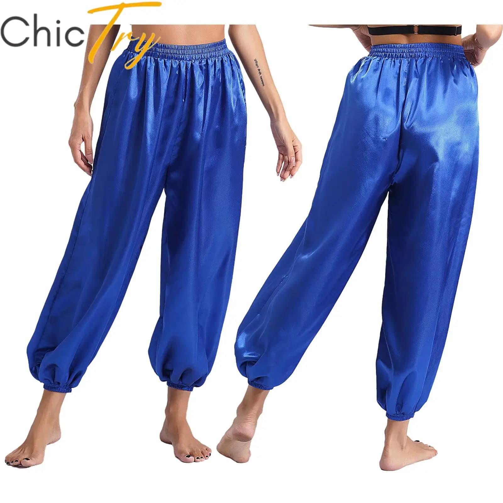 Pantaloni Harem di danza del ventre setosi per adulti Pantaloni larghi a vita alta Costumi cosplay principessa araba Bloomers Carnevale Dress Up