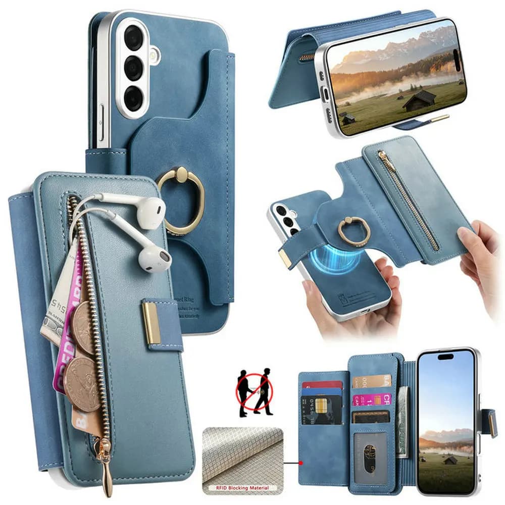 Custodia a portafoglio in pelle con cerniera e protezione RFID per Samsung Galaxy A16 A26 A36 A56 A05S A15 A25 A35 A55 A54 A53