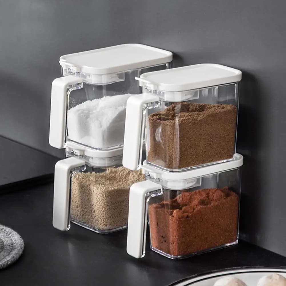 Scatola per condimenti quantitativa Set di scatole per condimenti impilabili con coperchi ermetici Barattoli per spezie per cucchiaio per l'organizzazione della cucina per zucchero