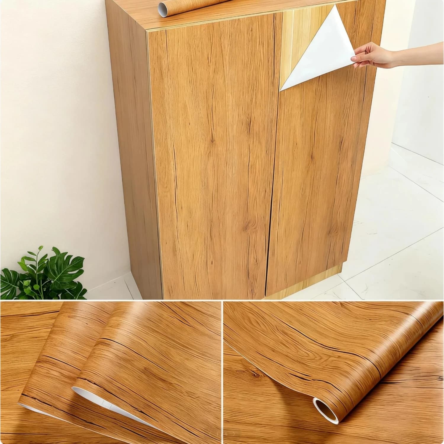 Adesivo Murale in Vinile Impermeabile Effetto Legno Largo 55cm per Arredamento Casa, Carta da Parati Autoadesiva in PVC per Porte e Mobili da Cucina