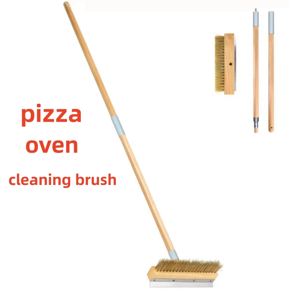 Pizza Brush 40-59 Inches, Copper Brush Consolidated with Brass and Wood Handle, Barbecue Cleaning Brush, Kitchen Tools