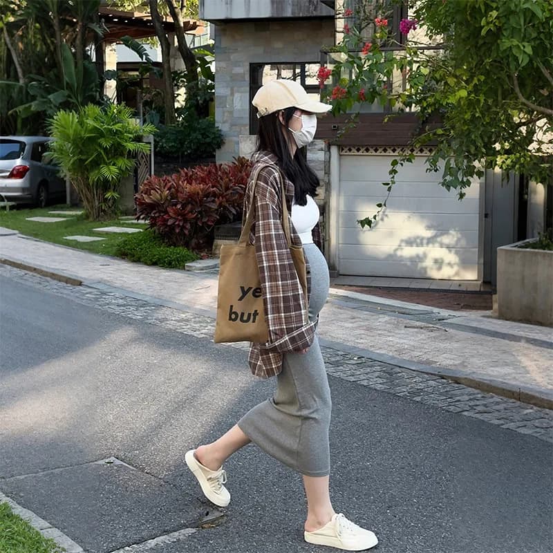 Gonna Lunga Estiva Sottile Casual da Donna 2026, Grembiale Grigio a Tubo Dritto con Caimento Morbido, Senza Supporto Addominale, per Donne in Gravidanza