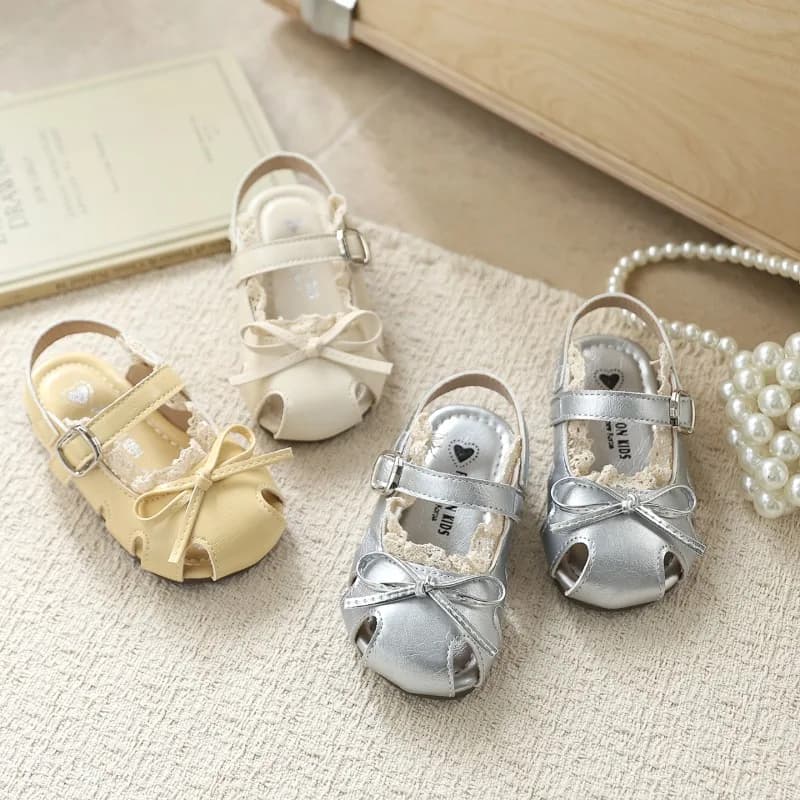 Mumoresip Sandali in Pizzo per Bambine, Scarpe Estive con Bordo Arricciato, Calzature da Festa per Bambini, Sandali Piatti Traspiranti con Punta Chiusa
