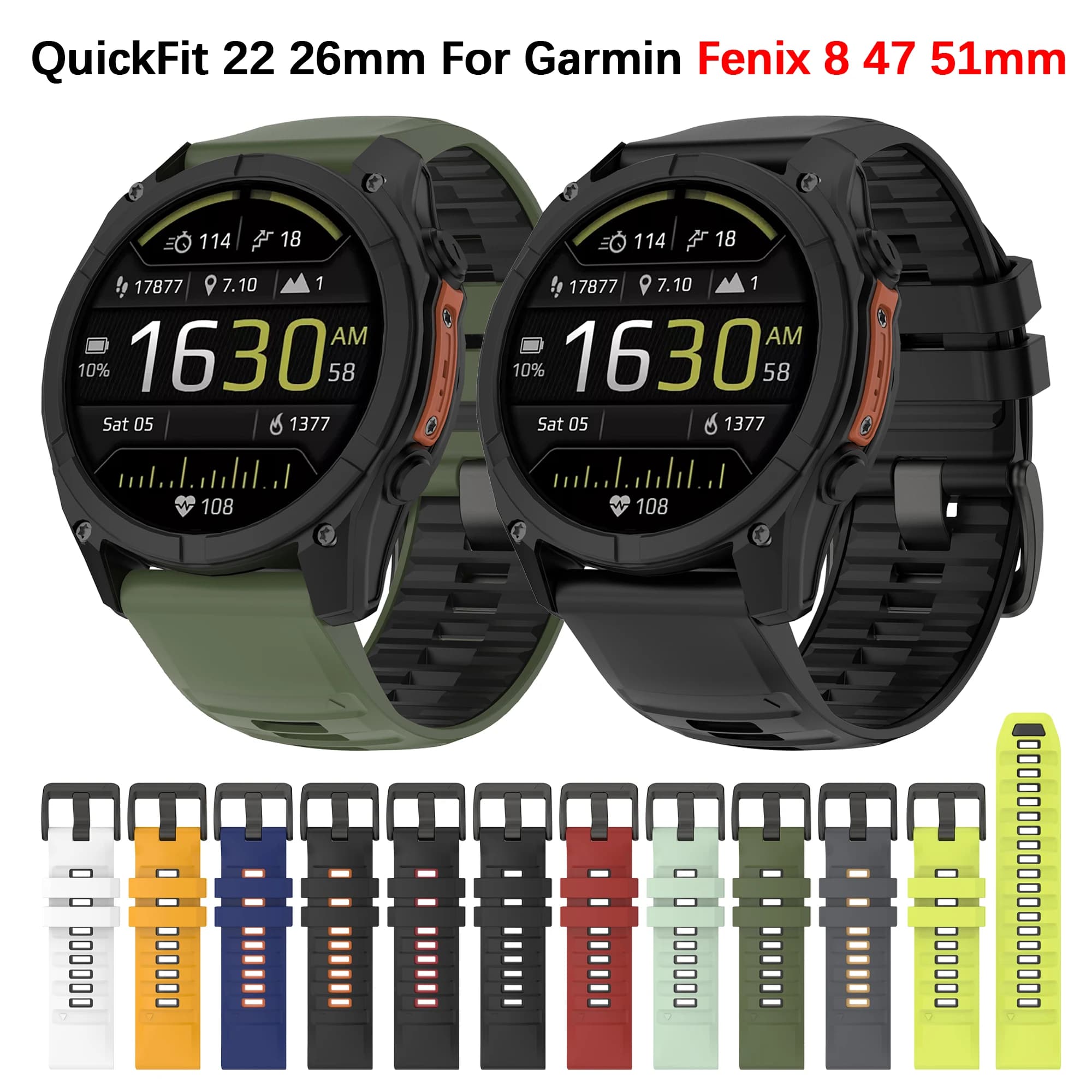 Cinturino per Orologio Sportivo QuickFit 22/26mm in Silicone Delicato sulla Pelle per Garmin Fenix 8 7 6 5 5X Epix 2 Pro, Braccialetto Sostitutivo Antiscivolo