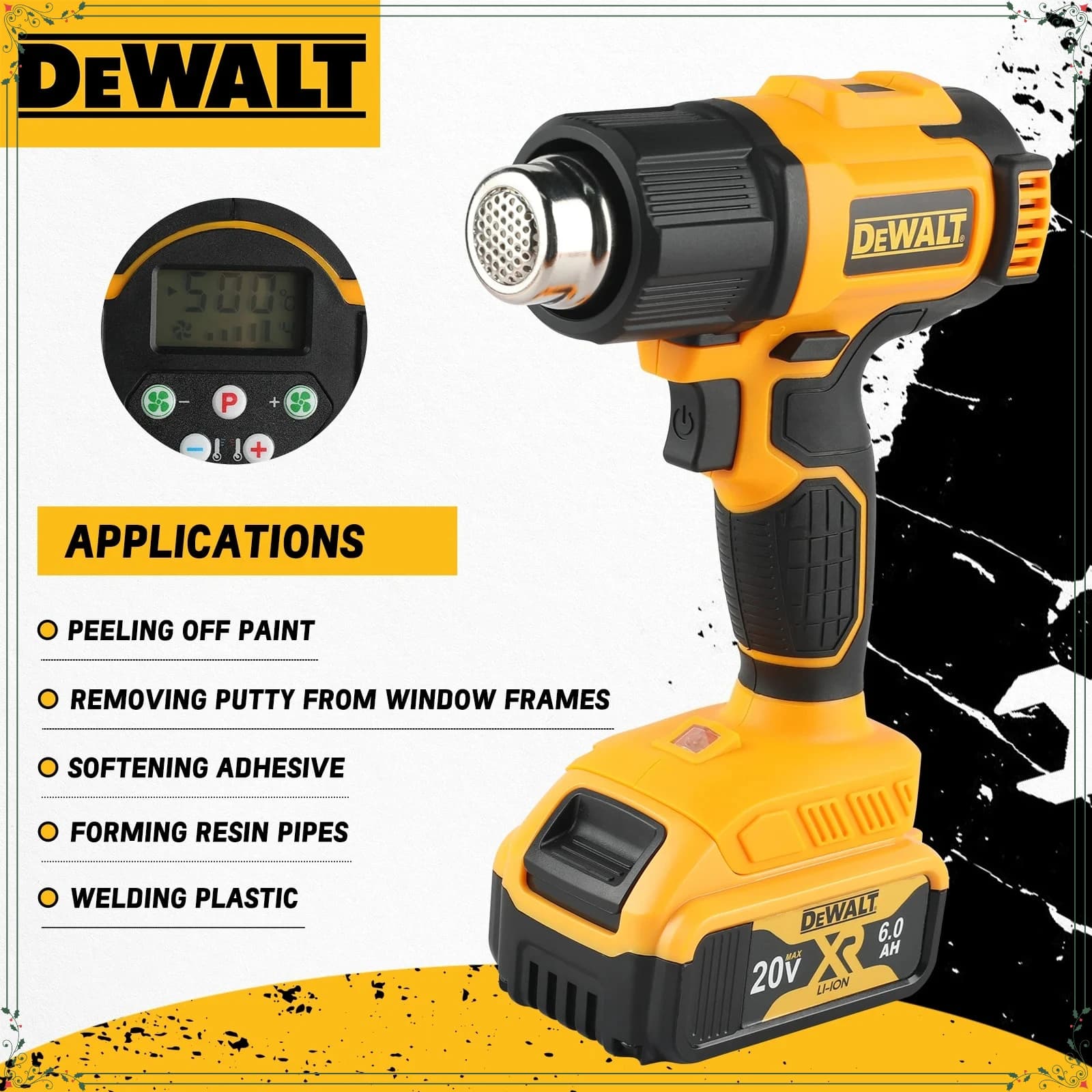 DEWALT Pistola Termica a Batteria (Solo Corpo Macchina) per Termoretrazione, Soffiatore Termico Industriale Elettrico 20V