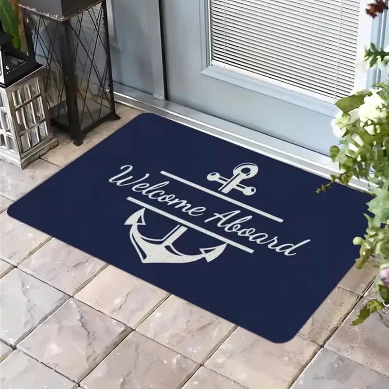 Tappeto d'ingresso universale con motivo nautico blu e bianco, per ville sul lago, cabine, cantieri navali, tappeti