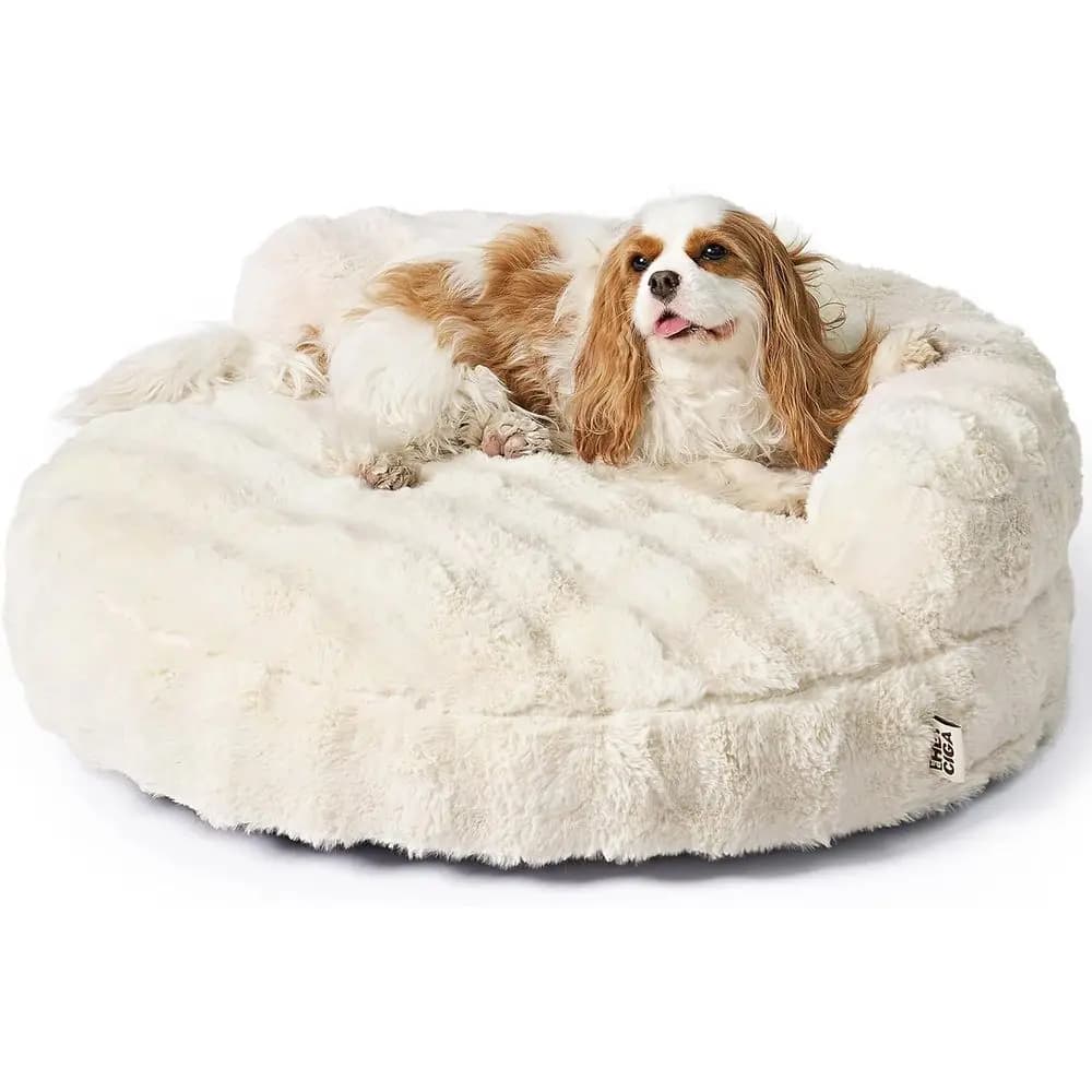Medium Size Dog Bed, Small Dog Couch with Removable Washable Cover, Bolster Pet Sofa, Waterproof and Non-Slip, 30 x 30 x 8.5, Cr