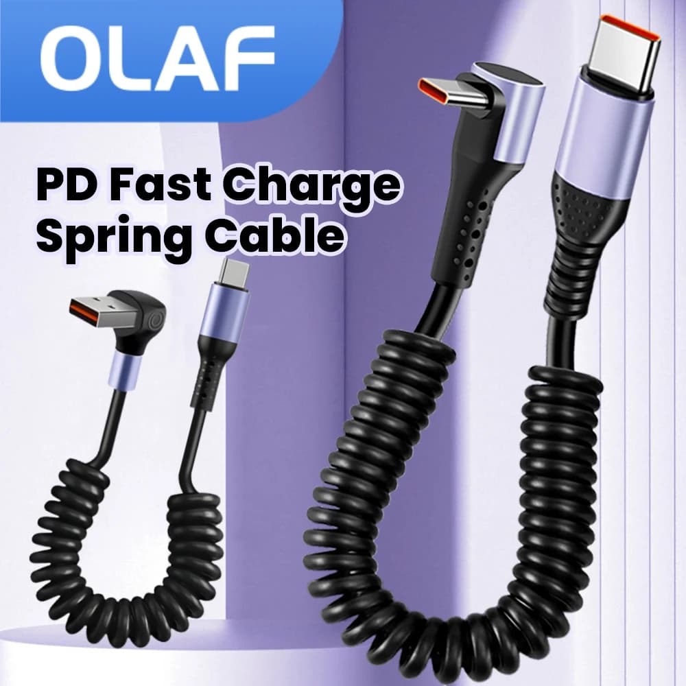 USB Type C 6A 66W Quick Recharge Cable 90-degree C to USB C for Android CarPlay Data Cable