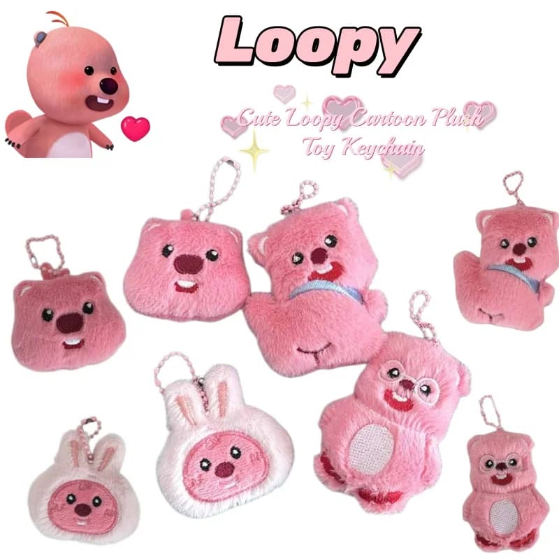 Cute Loopy cartoon pink pouting little beaver keychain pendant Ruby plush doll backpack charm accessory best friend gift