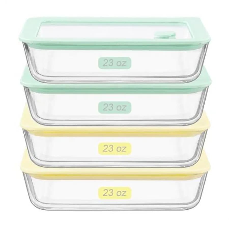 Set di Contenitori in Vetro per Alimenti con Coperchio in Vetro, 4 Pezzi, Contenitori per Conservazione Cibo con Coperchio Ermetico, Anti-perdita, 100% Senza Plastica, per Preparazione Pasti