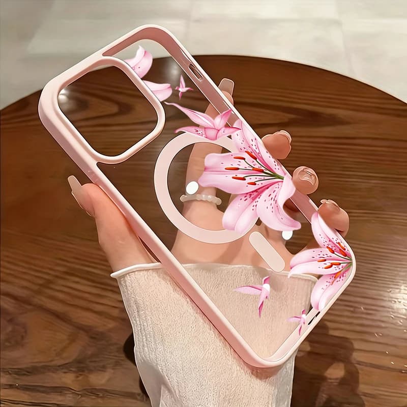 Pink Flower And Birds Magnetic Case For iPhone 17 16 12 14 15 Pro Max Plus Air 17E 16E 11 13 For Magsafe Wireless Charging Cover
