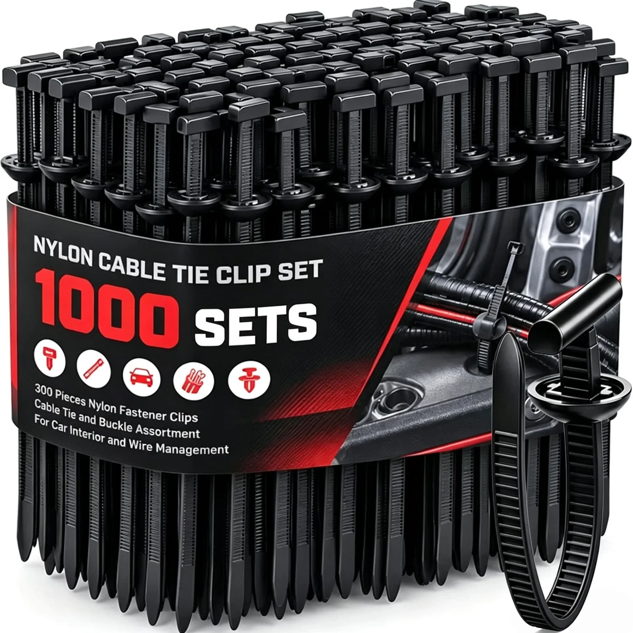 1000/50/20pcs Car Nylon Ties Wrap Cable Fixed Fastener Clips Car Hose Fastening Zip Strap Self-Locking Reusable Nylon Cable Ties