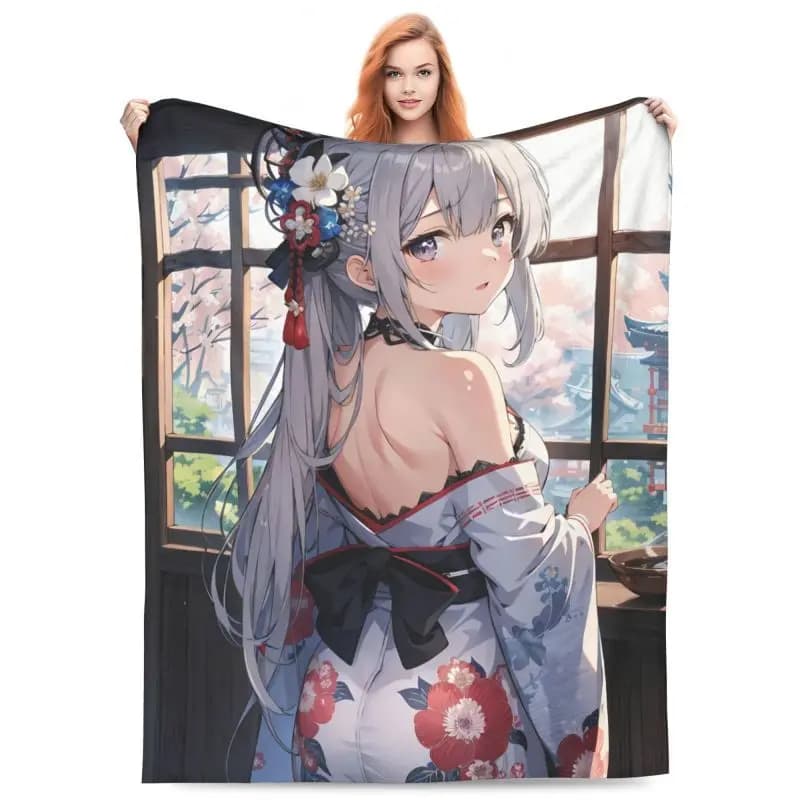 Anime girl character patterns Flannel printed blanket suitable for all seasons suitable for living room office sofa and travel