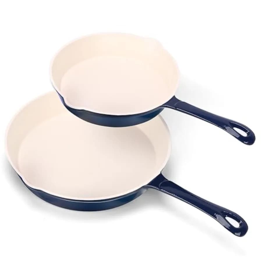 Set di padelle in ceramica e ghisa da 8 e 9,5 pollici, antiaderenti, senza PFAS, PTFE e PFOA, lavabili in lavastoviglie.