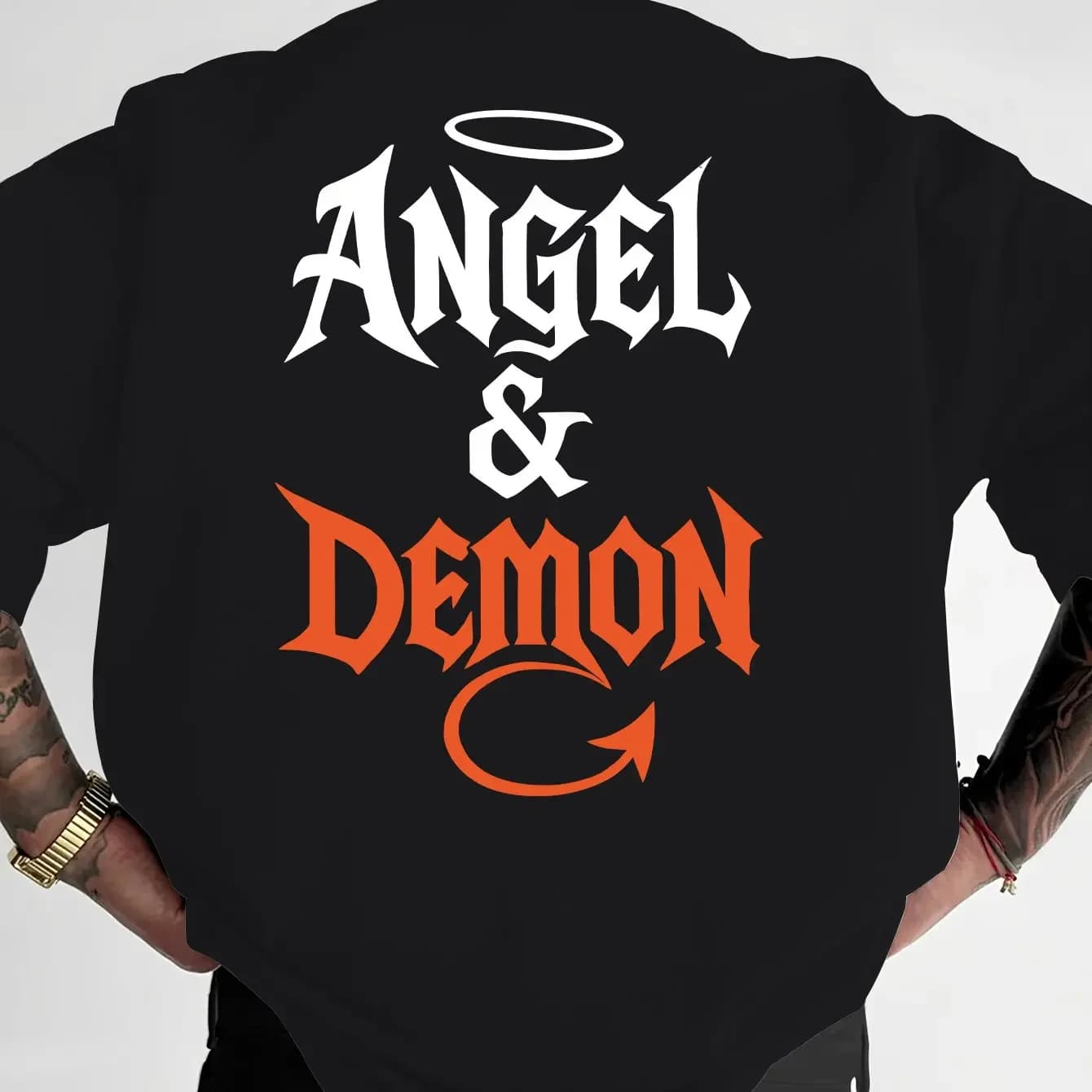 Men's Angel Demon Graphic T Shirt 100% Cotton Gothic Letter Print Dark Streetwear Vintage Oversized Casual Summer Tee