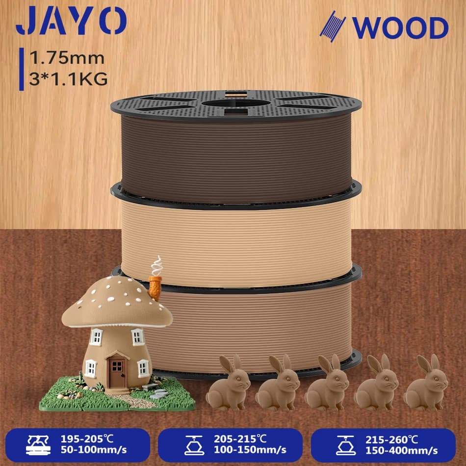 JAYO 3.3KG 3D Wood PLA Printer Filament 1.75mm 10-15% Real Wood Fibers & environment protection WOOD Fit Most FDM 3D Printers