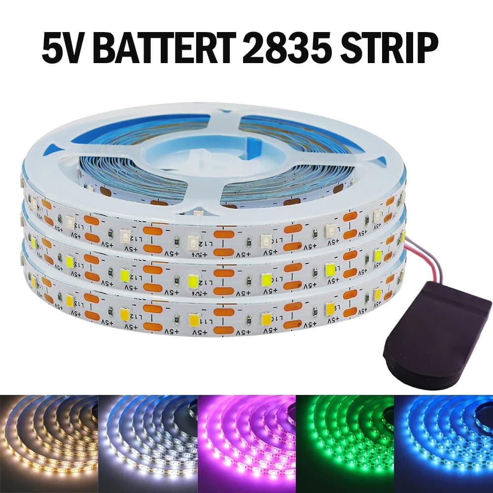 DC5V Striscia LED alimentata a batteria 3528 60LED Nastro LED flessibile TV Retroilluminazione Armadietto Luce notturna Corda a nastro impermeabile 0,5 m 1 m 2 m