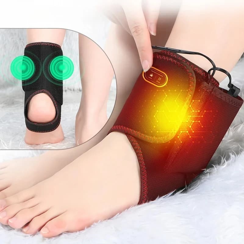 Massaggiatore portatile per caviglia con calore e vibrazione, per il recupero, sollievo dal dolore muscolare, lesioni sportive, calore delle articolazioni, tutore regolabile, U
