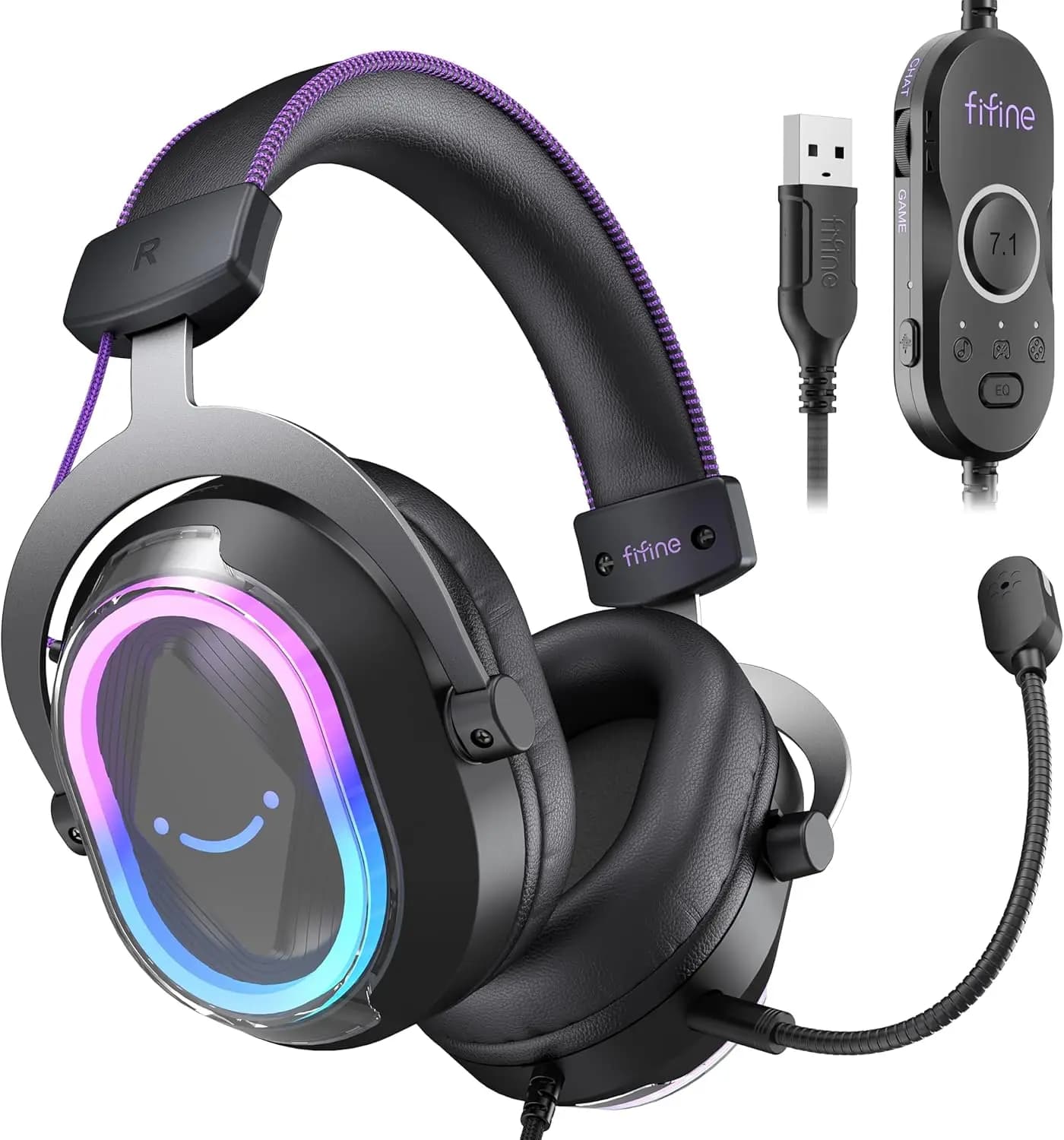 USB Gaming Headphones with Audio Surround 7.1, RGB Lights, Microphone with Noise for PC, PS5/PS4, Laptop