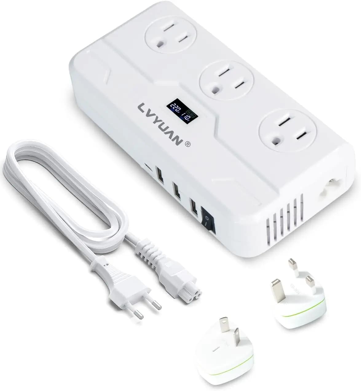 220 V to 110 V voltage converter with LCD, universal travel adapter UK/EU/AU, step down transformer for hair plate, C
