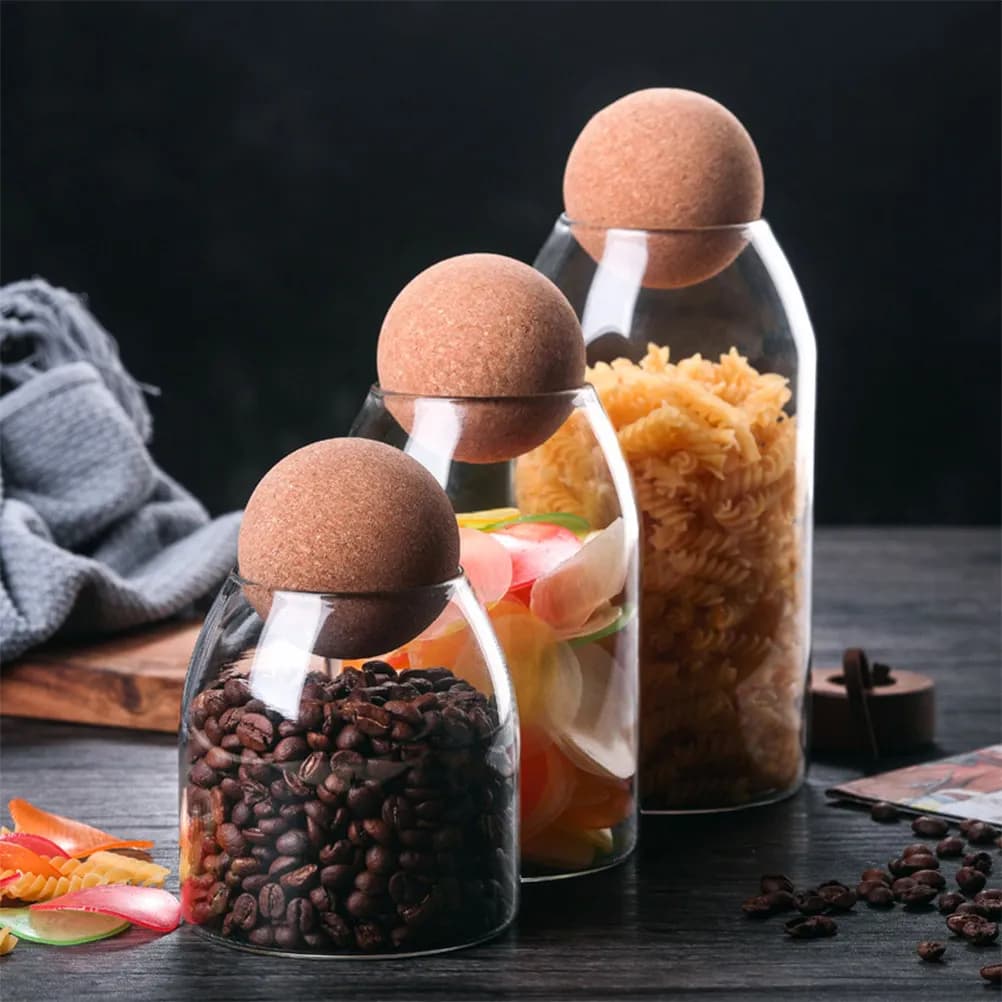 Contenitore in Vetro Borosilicato da 1200ml con Coperchio in Sughero per Conservazione in Cucina di Alimenti, Spezie e Cereali