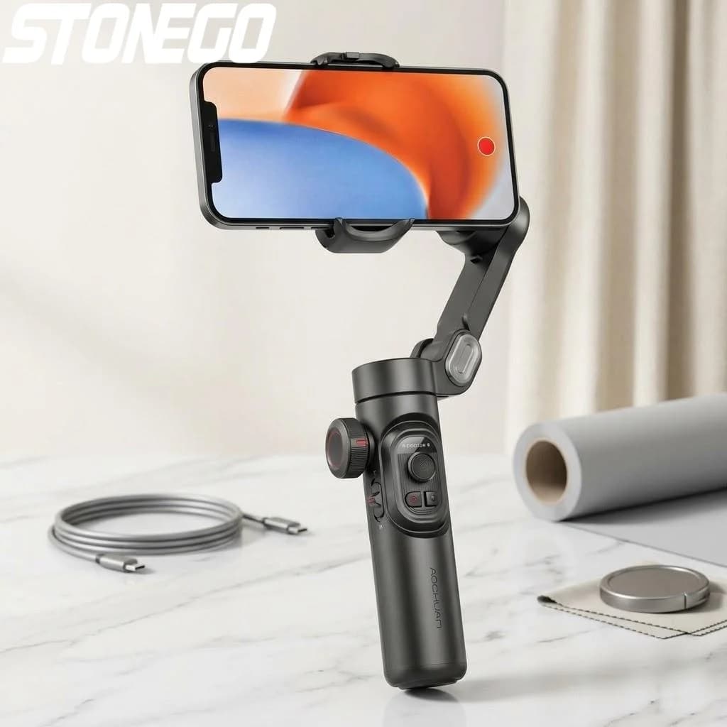 Stabilizzatore Gimbal Portatile a 3 Assi per Smartphone, Bastone Selfie Anti-Vibrazione con Tracciamento del Viso per Fotografia Fluida