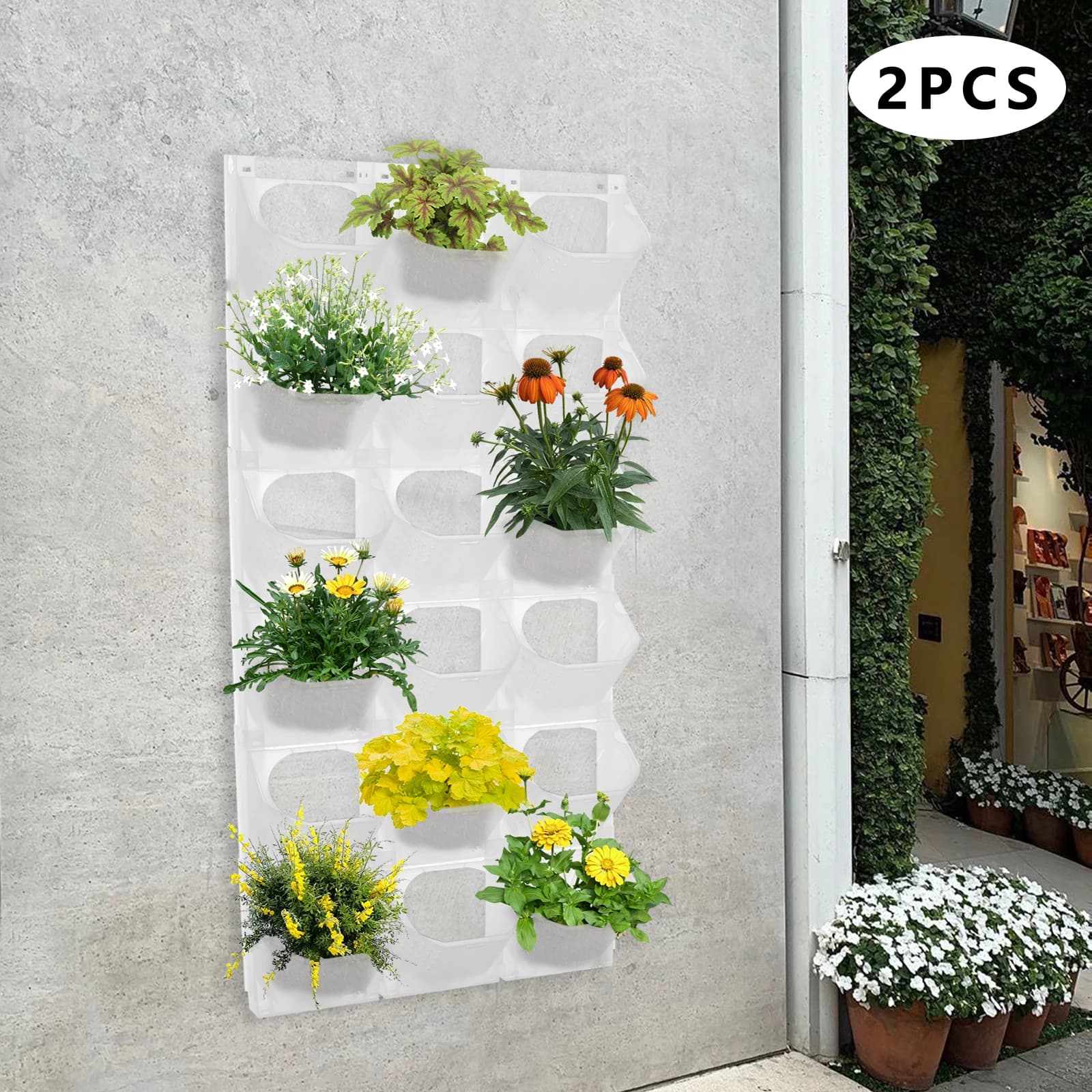 Fioriera da parete verticale da giardino, portavasi da fiori bianco a 36 slot, contenitore per piante da interno ed esterno salvaspazio, plastica PP durevole