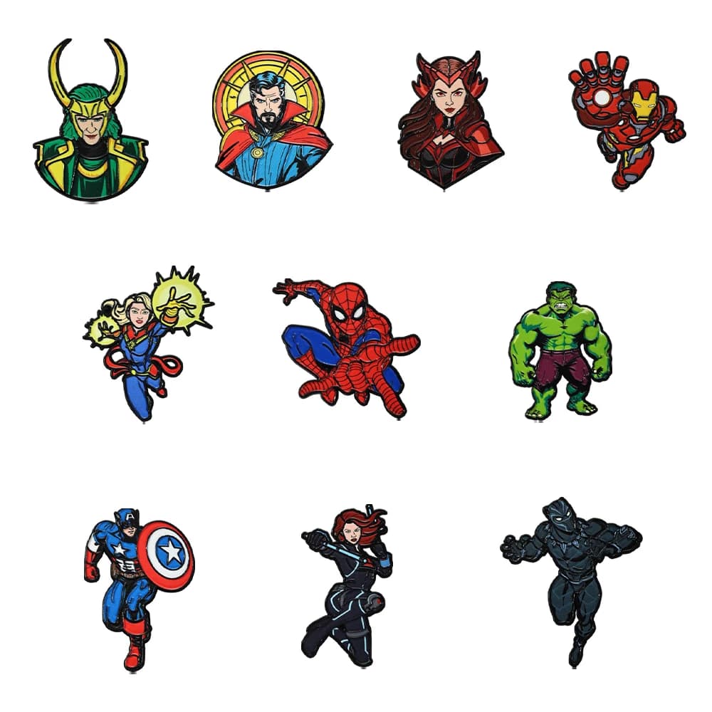 Set of 10 Marvel Avengers League pins - Spider-Man cartoons, Iron Man, Hulk for backpacks and clothing accessories