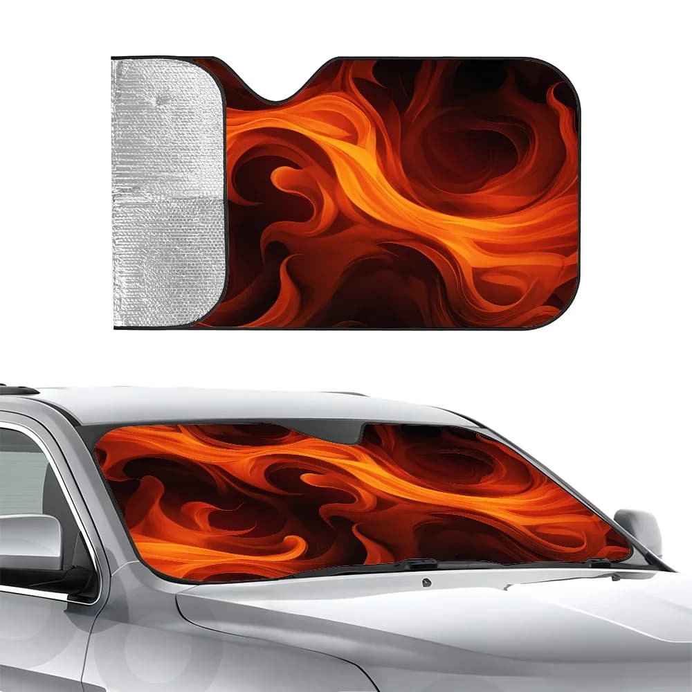Parabrezza per auto con stampa fiamma Pellicola in alluminio termoisolante Parabrezza Parasole Raggi UV Blocchi Protezione per visiera parasole per auto