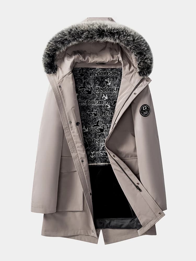 Giacca Invernale da Uomo con Cappuccio e Pelliccia Rimovibile, Stile Semplice e Confortevole, Antivento, Calda, Chiusura con Cerniera, Lunghezza Media