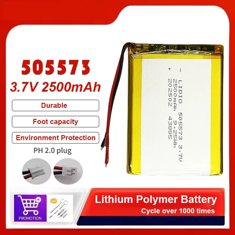 505573 Batteria ricaricabile ai polimeri di litio da 3,7 V 2500 mAh per GPS, altoparlante Bluetooth, tablet, dispositivo intelligente fai da te