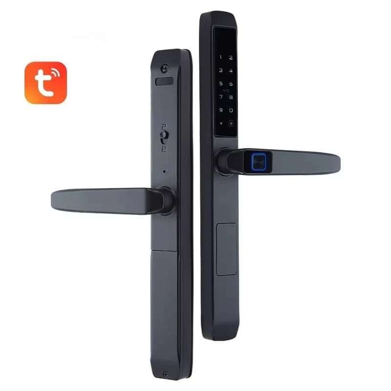 Serratura per porta scorrevole intelligente digitale in alluminio Gancio esterno impermeabile Serrature per impronte digitali Maniglia per manopola Telecomando Tuya con fotocamera