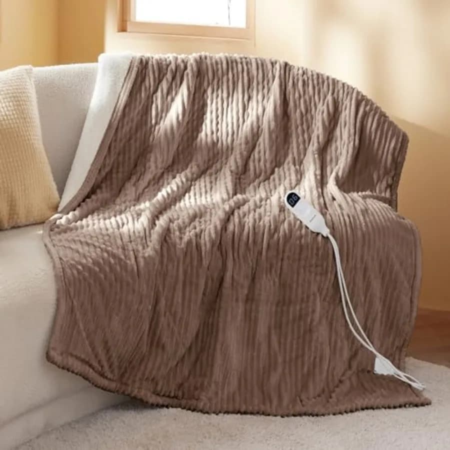 Coperta Elettrica Riscaldata GentleSoft - Morbida Coperta in Flanella a Costine con 6 Impostazioni di Tempo fino a 10 Ore, 6 Livelli di Riscaldamento