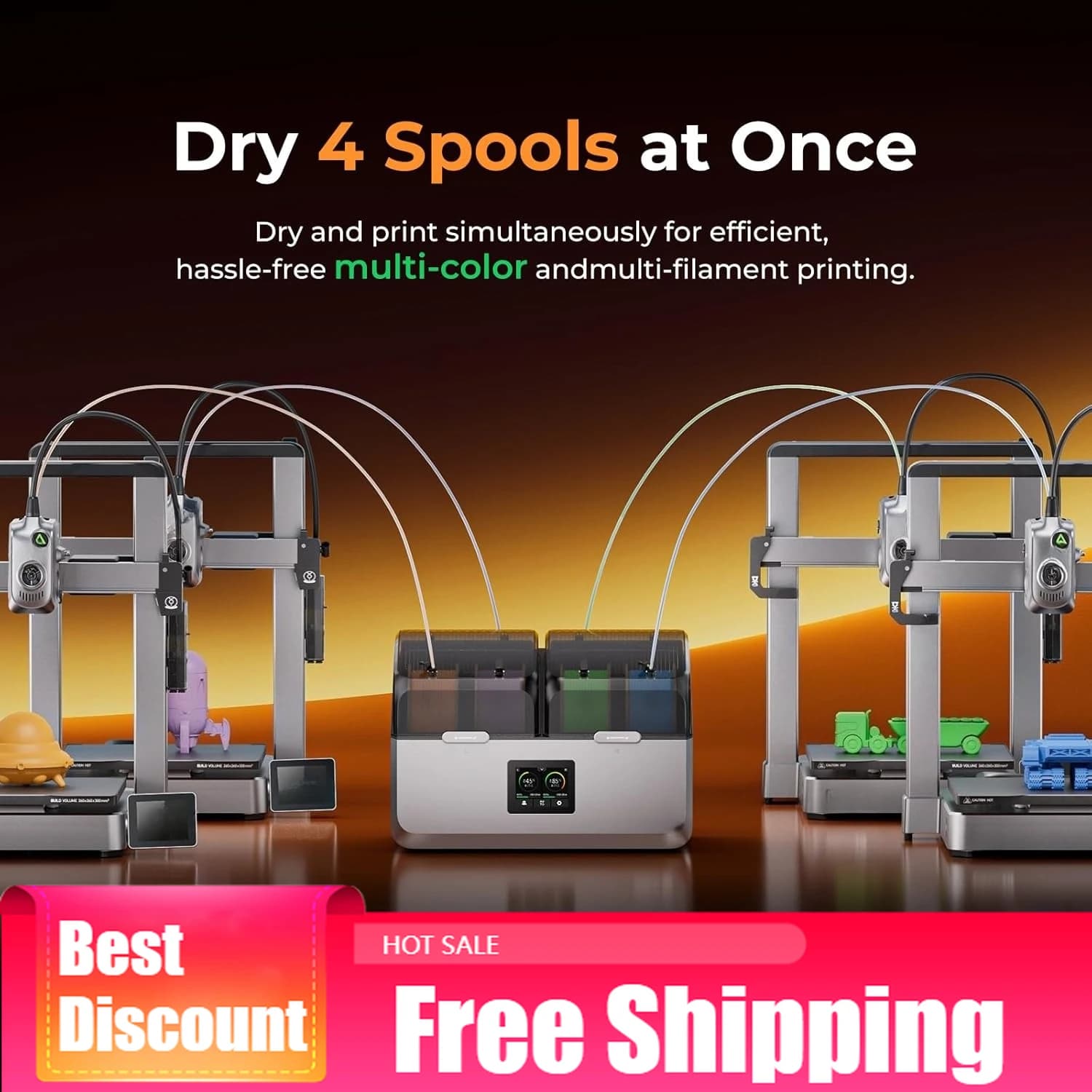 Exceptional discount: Pi X4 Filament Dryer Box for 4 3D Printer Spools with 360° Rotation 1.75/2.85mm PLA, PETG