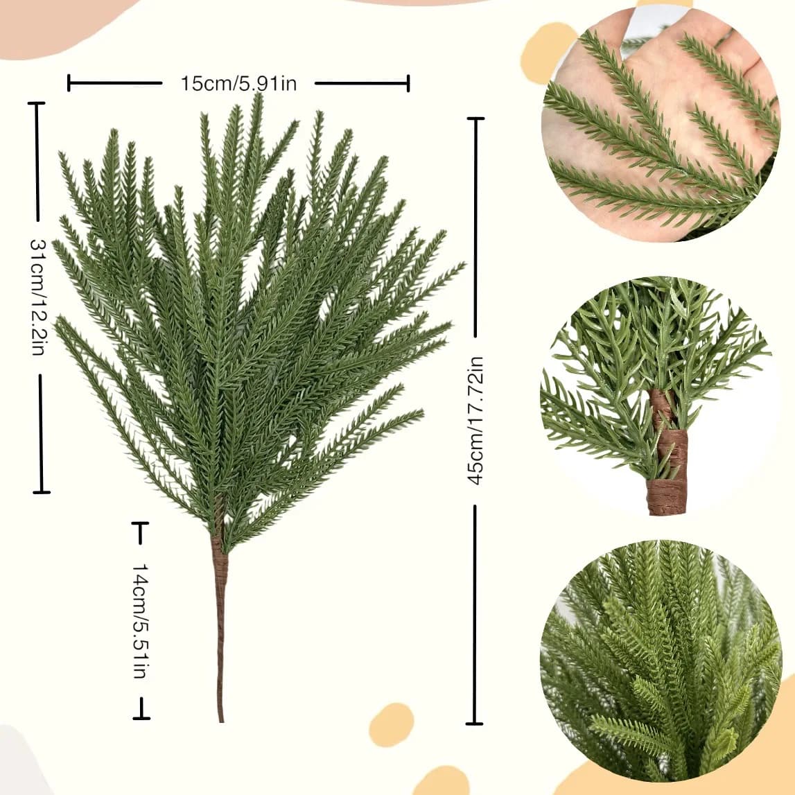 Simulation Green Plant Norfolk Pine Needles Artificial Sensation Soft Rubber Hand Roll Pine Needles Christmas Decoration for Home