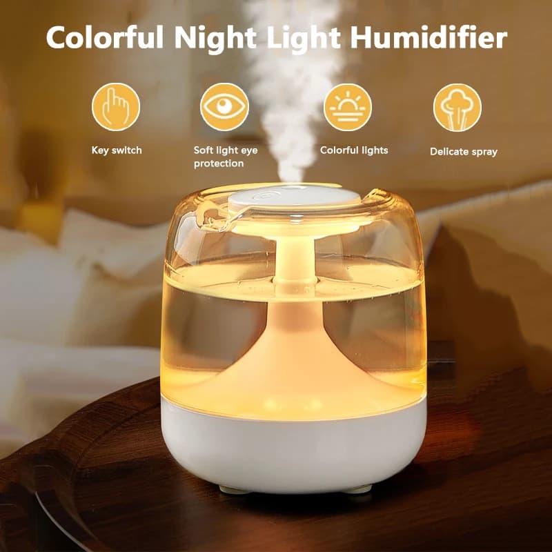650ML Umidificatore portatile Umidificatore Olio essenziale Diffusore di aromi per camera da letto di casa con luci notturne colorate Umidificatore USB