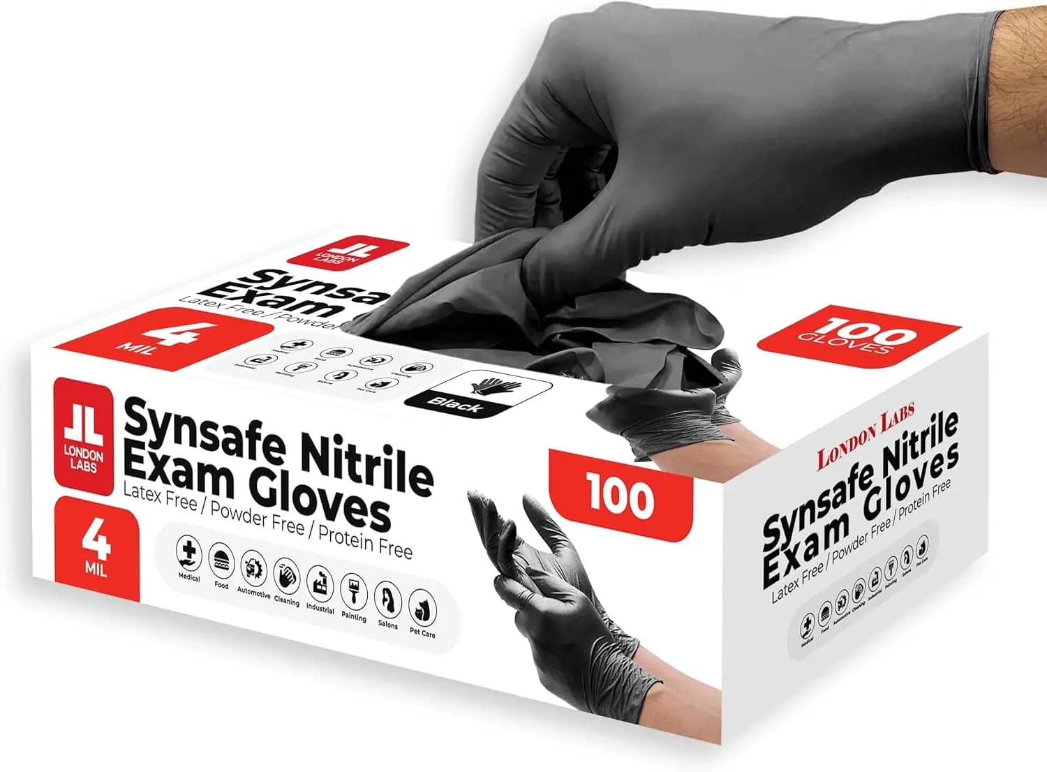 Synsafe 4 Mil - Black Nitrile Exam Gloves –Disposable Latex Free & Powder Free – Extra Strong, Rubber Gloves – First Aid Kit, Me