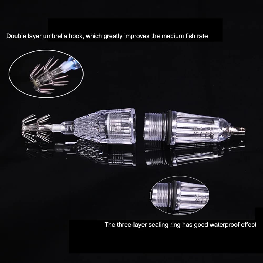 Luce LED per Pesca di Calamari, Impermeabile, Esca Luminosa per Attirare Seppie, Antiruggine, con Doppio Amo per Acqua Salata e Dolce