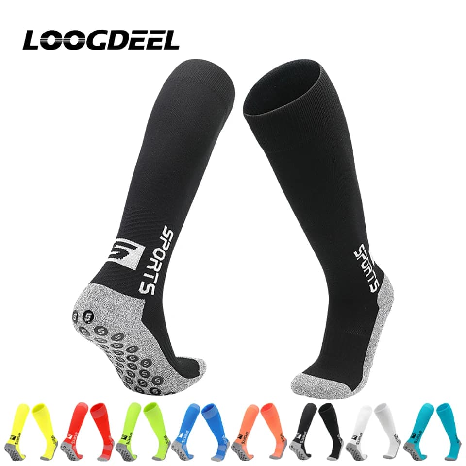 Calzini da calcio Loogdeel Calzini da allenamento professionali traspiranti e antiscivolo a tubo lungo per adulti e bambini Glue Dot Sports