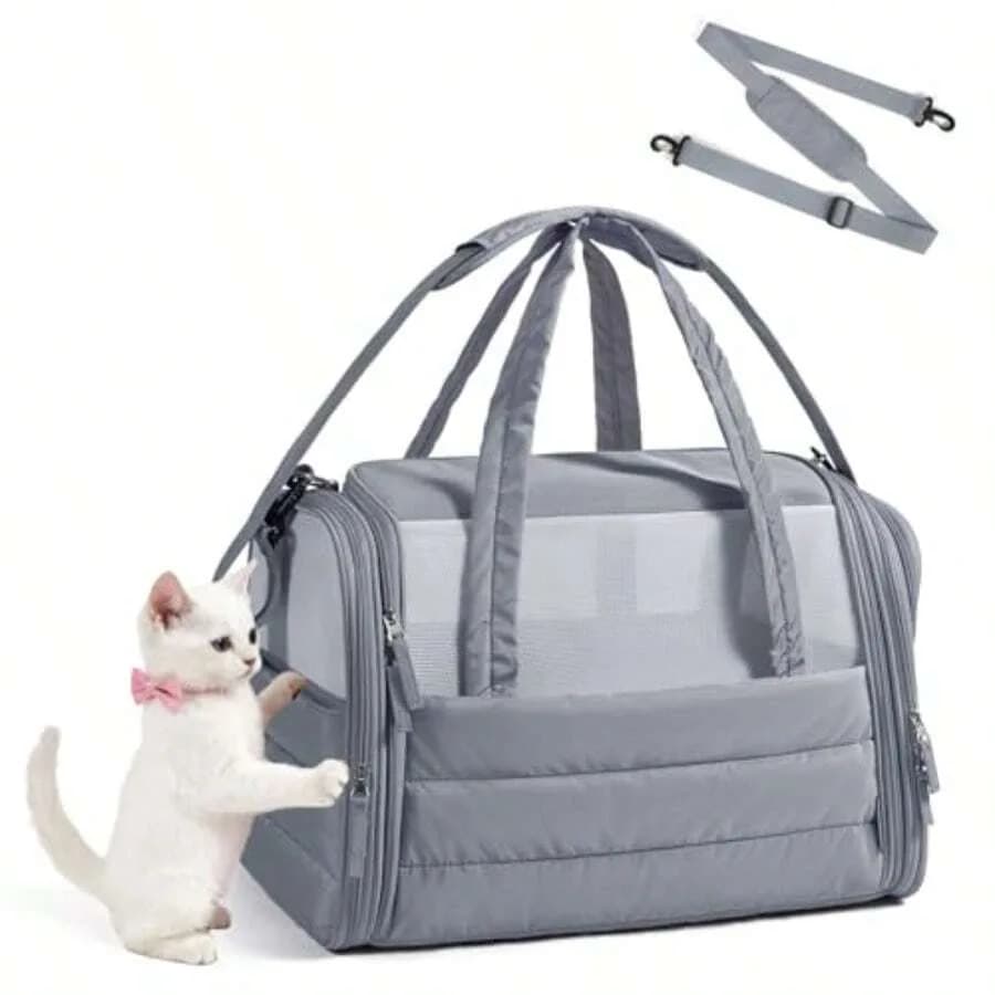 【New style】2026Cat Carrier: Soft-Sided Pet Carrier For Small Medium Cats Dogs Puppy Quilted Collapsible Puffy Travel Bag Up To