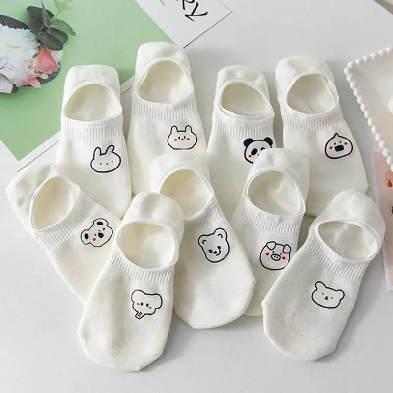 5 Pairs/lot Short Socks For Women Summer White Rabbit Cow Panda Koala Animal Ankle Socks Cute Funny Happy No Show Socks